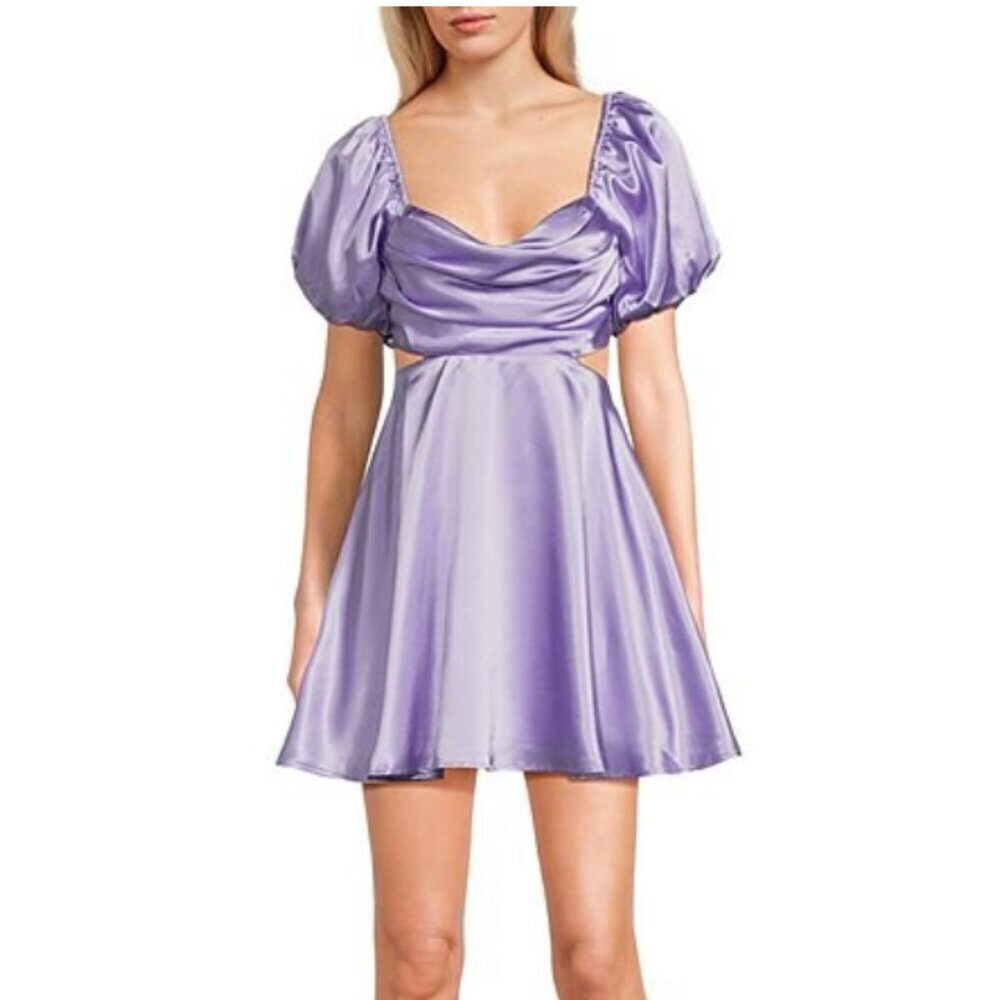 Allison & Kelly Purple Puff Short Sleeve Side Cutout Dress